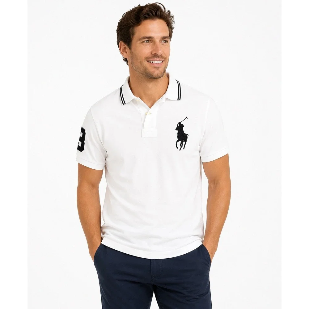 Polo Ralph Lauren Mens Big Pony Polo Shirt White Custom Fit Size M Black Logo 3